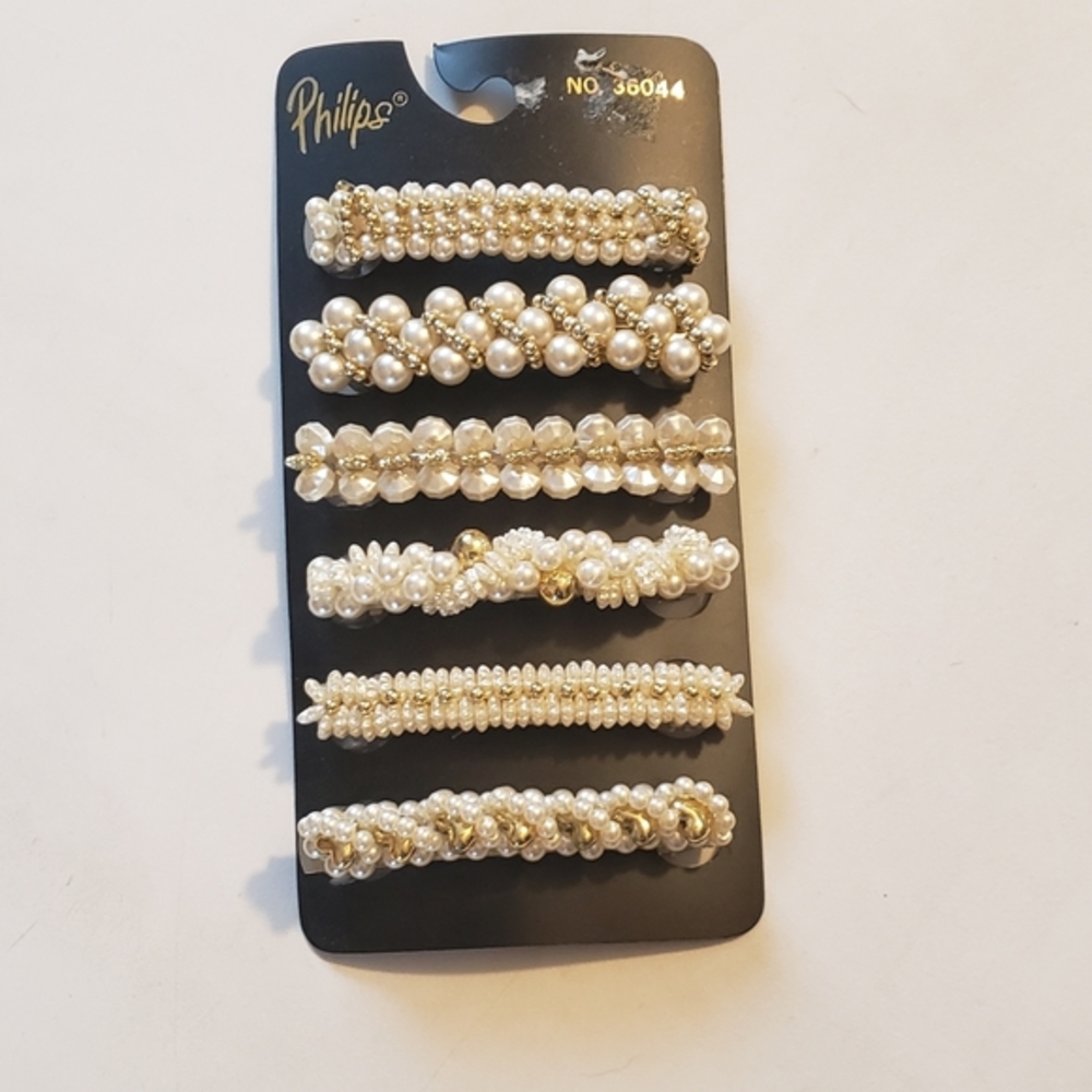 6pk pearl and gold hair clips